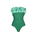 Detail of 3D mint green flower petal appliques on a navy blue one-piece swimsuit - S / Green Bandeau Swimsuit