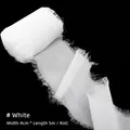 Frayed edge white chiffon ribbon, 4cm wide and 5m long roll for floral gift wrapping - White / 4cm*5m/Roll
