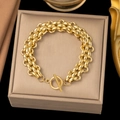 Chunky multilayer gold woven chain bracelet with elegant OT clasp and 18K gold finish - Bracelet / Gold