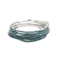 Elastic multi-layer bracelet set with 2.0mm sparkling blue rhinestones on silver metal - Silver Multi-layer Royal Blue Rhinestone