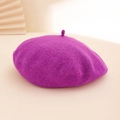 Elegant purple cashmere-style wool beret hat for women with soft plush texture - One Size / Grape Red