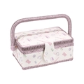 Sewing basket with floral tool patterns and purple braided trim for craft storage - C Style - Purple Sewing