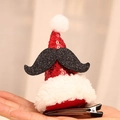 Christmas hair clip featuring a red sequin Santa hat with a black glitter mustache - Mustache Sequin Hair Clip