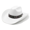 Witte vilten cowboyhoed met bloemig borduursel en metalen studs op donkerbruine band - M (56-59cm) / Wit