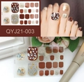 Detail of waterproof toe nail stickers with gold foil and blue gemstone textures - QYJ21-003 (Brown/Silver Glitter/Gold Foil)