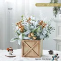 Mini lighted Christmas tree in a wooden box with white berries and cedar, 36cm tall - Large Square Wood Box Gold Tree (A23001A-3)
