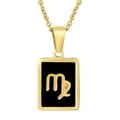 Macro view of 18K gold plated Virgo zodiac pendant with black inlay on stainless steel chain - Virgo (With Chain)