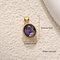 Detailed view of oval purple stone pendant with dimensions 18.8mm and gold plated trim - A0672 Abalone Shell Pendant