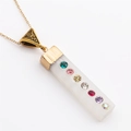 Minimalist gold necklace with a rectangular white crystal pendant and colorful rhinestones - NSN0278 / Gold/White/Multi-color