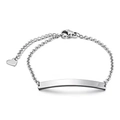 Polished silver stainless steel bracelet featuring an engravable curved bar and heart charm - Heart Blank Tube Bracelet / Steel