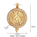 Gold-plated brass Virgin Mary pendant with white cubic zirconia micro-pave details - Emerald M144211-Gold Round Mary CZ