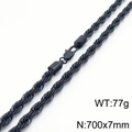 Black 7mm stainless steel rope chain necklace with spiral twist and lobster clasp - 700mm x 7mm (KN231491-Z)
