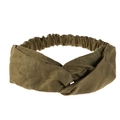 Detailed view of olive green twisted headband featuring soft brushed fabric and elastic band - Grass Green