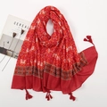 Red voile scarf with vintage floral prints, tassels and geometric patterns for women - 180*90CM / Bright Red Print Texture (XB886)