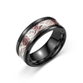 Vue détaillée de la bague en acier noir avec motif dragon celtique rouge incrusté - US 6 / Black With Red Inlay Silver Dragon