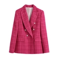 Klassieke double-breasted tweed blazer voor dames in rozerood met zilveren knopen - XS / Rozerood