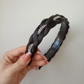 Braided black hairband with sparkling silver rhinestones for a high crown elegant look - Four-strand Double Row Rhinestone (2.5CM Wide) / Black Brown