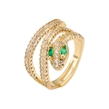 Adjustable gold snake ring with sparkling zircons and emerald green gemstone eyes - Adjustable Open / Full Pave Snake Green Eyes