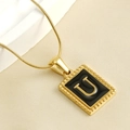 18K gold plated titanium square pendant necklace with black enamel letter U and snake chain - Letter U