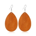 Detail view of brown wooden teardrop earrings with a natural grain on white background - #4 Brown Simple Teardrop Shape