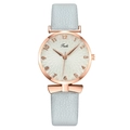 Fashionable Tadi quartz watch for women with rose gold case and light blue leather strap - Blue