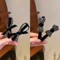Velvet bow hair clips with grey rhinestones, 4-piece set in elegant black and silver - 1+1+2+2 Black Mix (4pcs Set)