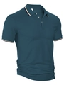 Polo homme bleu sarcelle foncé avec col contrasté rayé et texture en tissu piqué respirant - XL / Cyan
