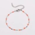 Stainless steel chain bracelet with orange enamel beads and adjustable lobster clasp - Silver + Orange Enamel