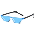 Classic 8-bit pixel party sunglasses with blue translucent lenses and black frame - Small Frame Blue Lens (Single Row)