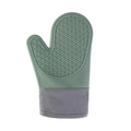 Heat-resistant green silicone oven mitt with anti-slip texture and gray fabric cuff - Green