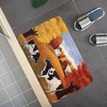 Close-up of a cow pasture oil painting printed on a cozy absorbent bathroom floor mat - 40x60cm / Autumn Ranch