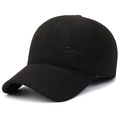Men's winter black baseball cap with fleece lining and side Sport embroidery - Adjustable / Black With Sport Logo