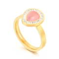 Elegante anello dorato con opale rosa a goccia circondato da zirconi bianchi lucidi - US 9 / Rosa