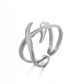 Anello aperto geometrico a cuore argento minimalista con design lucido sovrapposto - Incrociato / Argento