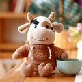 Cute cow plush toy wearing a brown hoodie with bear embroidery - 30cm / Brown Hoodie Style