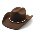 Ethnic style dark brown western cowboy felt hat with shell and turquoise stone beads - M (56-58cm) / Coffee