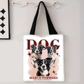 Detail of high-quality canvas tote bag featuring premium Border Collie print and sturdy strap - Three Border Collie Heads(jiayingstd55)