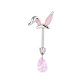 Silver bunny ear cartilage stud with pink crystal teardrop pendant piercing jewelry - Rabbit Ear Teardrop Style (A482-2#)