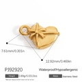 Waterproof 18K gold plated stainless steel heart pendant with bow detail, 12.92mm size - Stereo Ribbon Heart (PJ92920)
