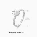 Silver stainless steel adjustable bubble ring with a small round disc charm for women - Round Style (ZN011S)