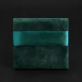 Dark green velvet jewelry pouch with snap button and matching satin ribbon detail - Flip Ribbon Velvet Pouch / 8.5*9CM / Dark Green