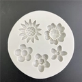 Stampo rotondo in silicone bianco con cinque forme di fiori e girasoli per dolci DIY - Stile 2 (5 Cavità Fiori Misti)