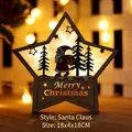 Star-shaped wooden Christmas LED light with Santa Claus carving and warm glow - Star Santa Claus