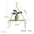 Bohemian style macrame wall hanging shelf with light natural wood and cream cotton rope - Simple Single Tier Hanging Style