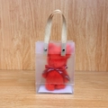 Red coral fleece bear towel gift set with Just for you ribbon in a semi-transparent bag - Big Red Bear + Pvc Handle / 30*30cm