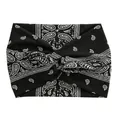 Black and white paisley print knotted headband for running and yoga sports - Black Paisley