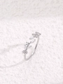 Detail of silver leaf ring with marquise-cut zircon stones and adjustable open band - Silver