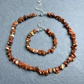 Irregular red jasper gemstone chip necklace and bracelet set with silver lobster clasp - Bracelet / Red Jasper