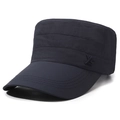 Men's navy blue quick-dry flat top military cap with YS embroidery for outdoor sun protection - Adjustable / Navy Blue