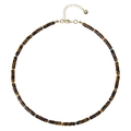 Close-up of tiger eye beaded necklace with gold spacer beads and lobster clasp - Tiger Eye Necklace